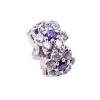 Pandora Retired Forget Me Not Purple CZ Sterling Silver Floral Spacer Charm