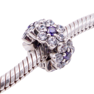 Pandora Retired Forget Me Not Purple CZ Sterling Silver Floral Spacer Charm