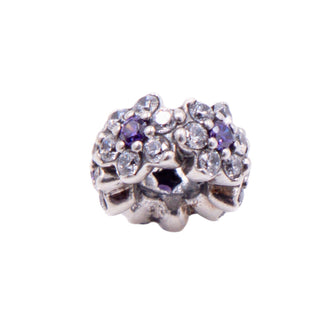Pandora Retired Forget Me Not Purple CZ Sterling Silver Floral Spacer Charm
