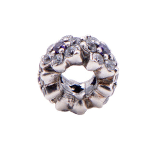 Pandora Retired Forget Me Not Purple CZ Sterling Silver Floral Spacer Charm