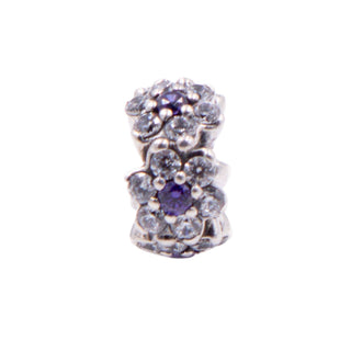 Pandora Retired Forget Me Not Purple CZ Sterling Silver Floral Spacer Charm