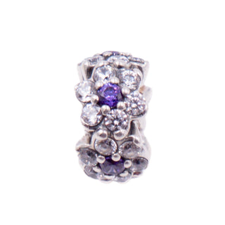 Pandora Retired Forget Me Not Purple CZ Sterling Silver Floral Spacer Charm