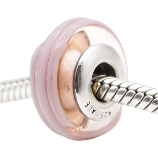 Pandora Pink Ribbon Murano Glass Sterling Silver Charm