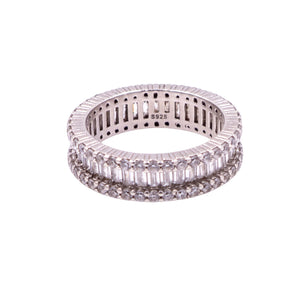 Sterling Silver CZ Triple Row Eternity Wedding Band Ring Size 7