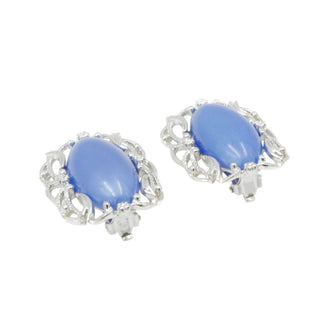 Sarah Coventry Blue Cabochon Clip Earrings Silver Tone Filigree Vintage