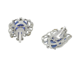 Sarah Coventry Blue Cabochon Clip Earrings Silver Tone Filigree Vintage
