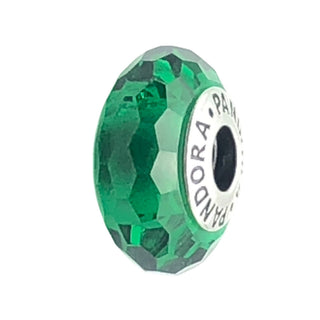 Pandora Emerald Green Faceted Glass Charm Bead Sterling Silver Retired