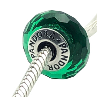 Pandora Emerald Green Faceted Glass Charm Bead Sterling Silver Retired
