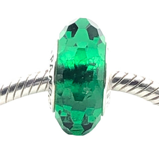 Pandora Emerald Green Faceted Glass Charm Bead Sterling Silver Retired