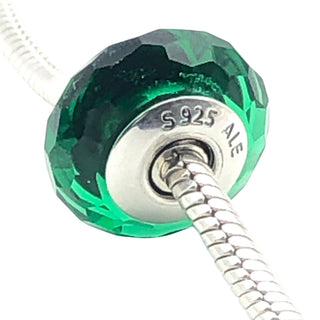 Pandora Emerald Green Faceted Glass Charm Bead Sterling Silver Retired