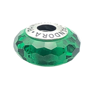 Pandora Emerald Green Faceted Glass Charm Bead Sterling Silver Retired