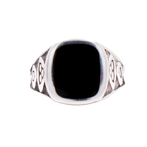 Kabana Sterling Silver Black Jet Men's Signet Ring Size 10 Southwestern Tribal