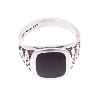 Kabana Sterling Silver Black Jet Men's Signet Ring Size 10 Southwestern Tribal