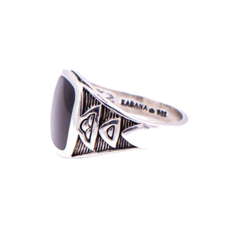 Kabana Sterling Silver Black Jet Men's Signet Ring Size 10 Southwestern Tribal