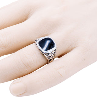 Kabana Sterling Silver Black Jet Men's Signet Ring Size 10 Southwestern Tribal