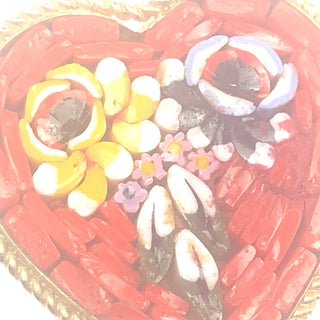 Vintage Mosaic Gold Tone Heart Pin With Bouquet of Flowers