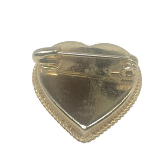 Vintage Mosaic Gold Tone Heart Pin With Bouquet of Flowers
