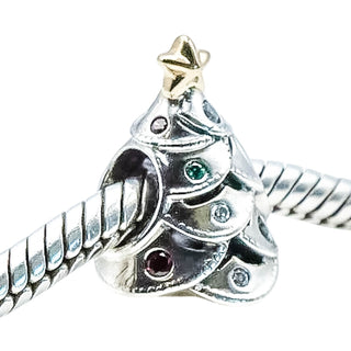 Pandora Festive Christmas Tree With 14K Gold Star and Red, Green, Clear Accents
