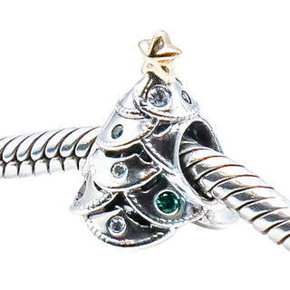 Pandora Festive Christmas Tree With 14K Gold Star and Red, Green, Clear Accents