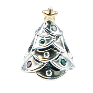 Pandora Festive Christmas Tree With 14K Gold Star and Red, Green, Clear Accents