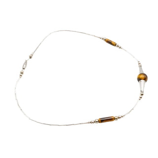 Vintage Sterling Silver Beaded Tiger Eye Necklace 16 Inches