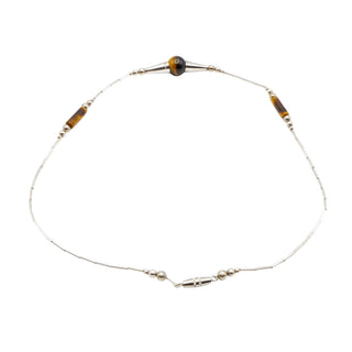 Vintage Sterling Silver Beaded Tiger Eye Necklace 16 Inches