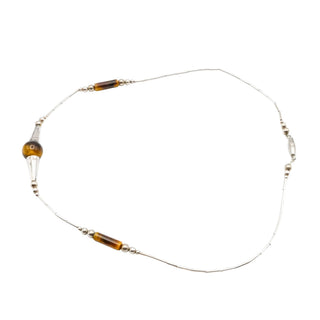 Vintage Sterling Silver Beaded Tiger Eye Necklace 16 Inches