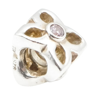 Pandora Four Petal Flower Pink CZ Sterling Silver Charm Retired