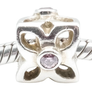 Pandora Four Petal Flower Pink CZ Sterling Silver Charm Retired