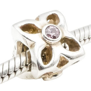 Pandora Four Petal Flower Pink CZ Sterling Silver Charm Retired