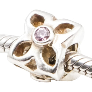 Pandora Four Petal Flower Pink CZ Sterling Silver Charm Retired