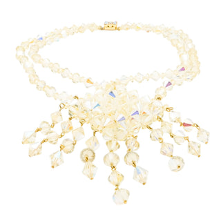 Vintage Austrian Crystal AB Bib Necklace Couture Yellow Faceted Fringe 16 Inches