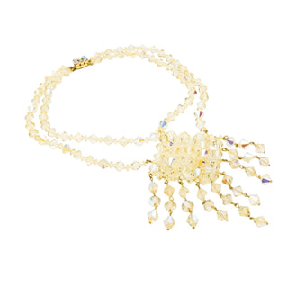 Vintage Austrian Crystal AB Bib Necklace Couture Yellow Faceted Fringe 16 Inches