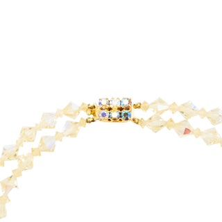 Vintage Austrian Crystal AB Bib Necklace Couture Yellow Faceted Fringe 16 Inches