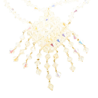 Vintage Austrian Crystal AB Bib Necklace Couture Yellow Faceted Fringe 16 Inches