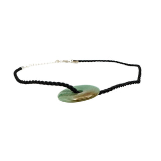 Cookie Lee Jade Pendant Necklace With Black Cord and Chinese Engravings