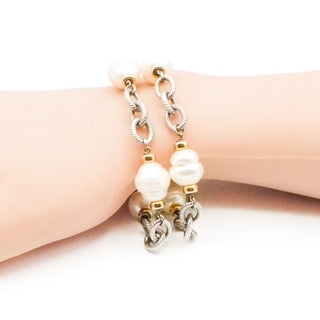 Sterling Silver Baroque Pearl 16 Inch Necklace With Gold Plated Accents