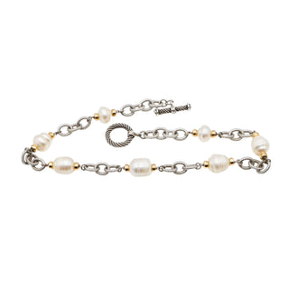 Sterling Silver Baroque Pearl 16 Inch Necklace With Gold Plated Accents