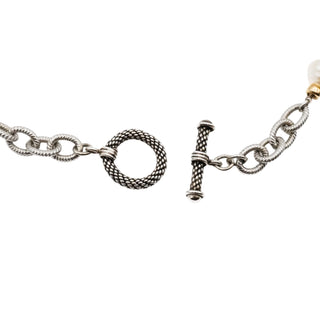 Sterling Silver Baroque Pearl 16 Inch Necklace With Gold Plated Accents