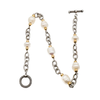 Sterling Silver Baroque Pearl 16 Inch Necklace With Gold Plated Accents