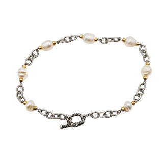 Sterling Silver Baroque Pearl 16 Inch Necklace With Gold Plated Accents