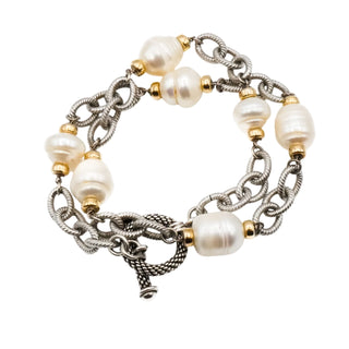 Sterling Silver Baroque Pearl 16 Inch Necklace With Gold Plated Accents