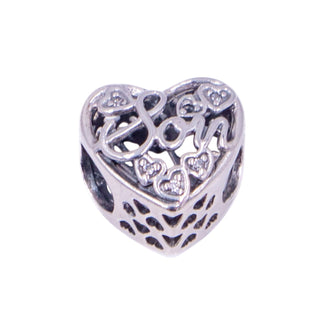 Pandora Retired Mother Son Bond Sterling Silver Clear CZ Heart Family Charm
