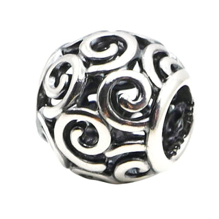 Pandora Sterling Silver Openwork Swirls Charm Retired Scroll Bead Bracelet