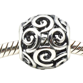 Pandora Sterling Silver Openwork Swirls Charm Retired Scroll Bead Bracelet