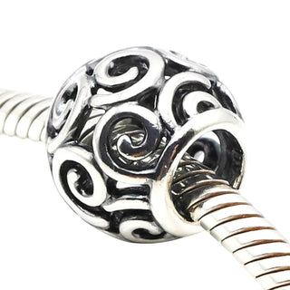 Pandora Sterling Silver Openwork Swirls Charm Retired Scroll Bead Bracelet