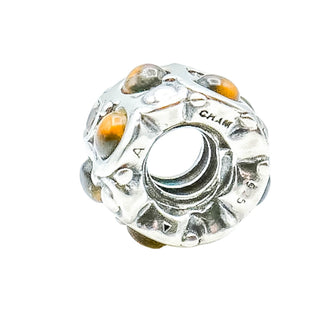 Chamilia Brown Cabochon Sterling Silver CZ Charm Bracelet Bead Brown Crystal