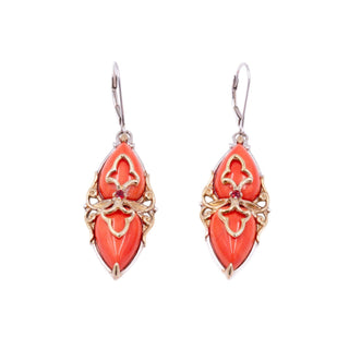 Gems En Vogue Michael Valitutti Red Coral Ruby 925 Two Tone 2-Inch Dangle Earrings