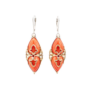 Gems En Vogue Michael Valitutti Red Coral Ruby 925 Two Tone 2-Inch Dangle Earrings
