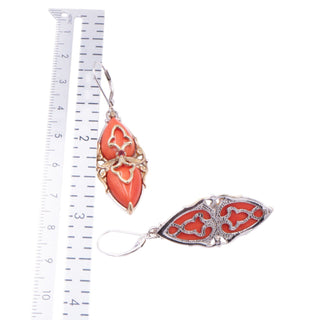 Gems En Vogue Michael Valitutti Red Coral Ruby 925 Two Tone 2-Inch Dangle Earrings